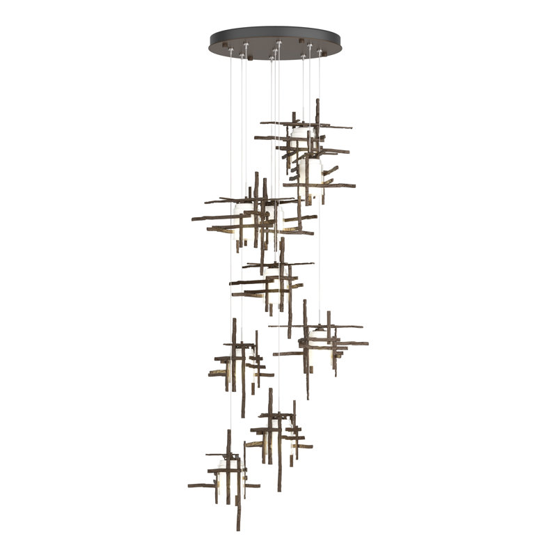 Tura 9-Light Glass Round Pendant, Bronze, Seeded Clear, 30" - 80"