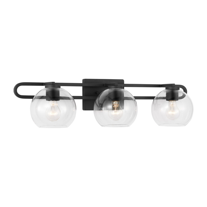 Éclairage pour salle de bain 3 lumières à intensité variable en métal et en verre Eveline H 7,63 "x l 30", Nuit noire