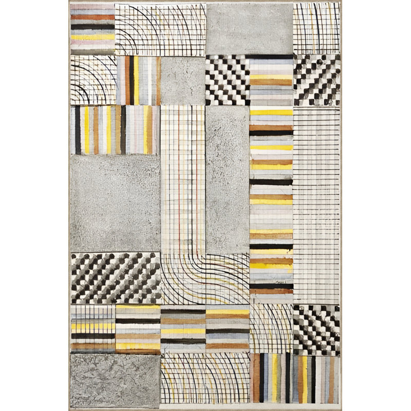 Tapis en polypropylène à motif de rayures jaunes Ajneh, Rectangle 2 pi 7 po x 4 pi 11 po