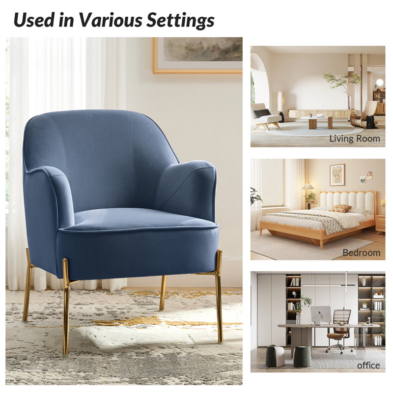 Cleo 26" Wide Contemporary Chair With Recessed Arms, Slate Blue