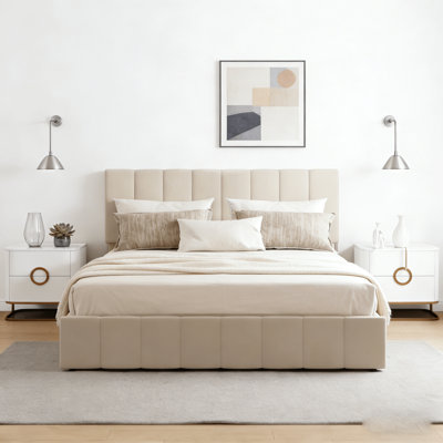 Upholstered Lift Up Storage Platform Bed with Tufted Headboard
