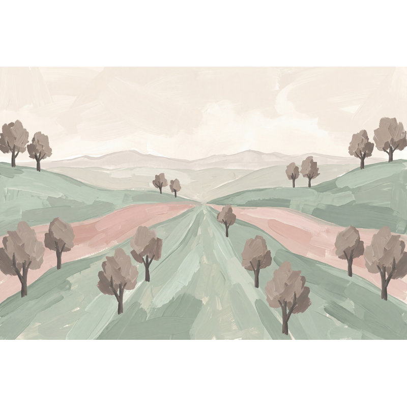 Papier peint pastel paysage Rolling Hills amovible Painterly Brushstrokes Wall Decor, Texturé non collé, 140 po x 108 po