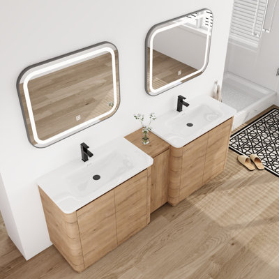 Meuble-lavabo autoportant double 84 po avec plateau en céramique Tiearra
