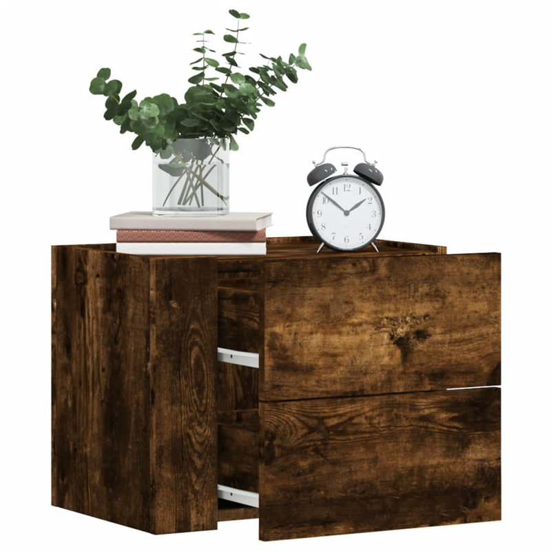 Quinetta 45cm W Manufactured Wood Bedside Table, Smoked Oak