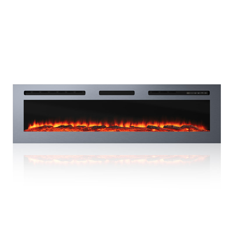 Wall Mounted/Recessed-In Stainless Steel Electric Fireplace, 17" H x 60" W x 4.1" D