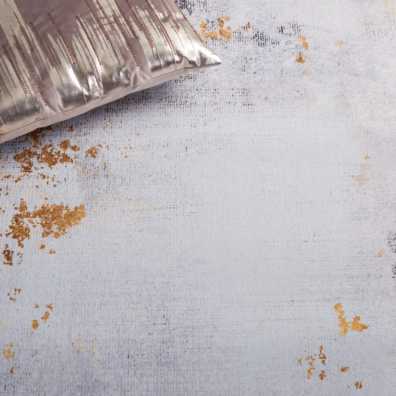 Tacoma Davilla Machine Washable Area Rug In Grey & Gold, Round 183 cm