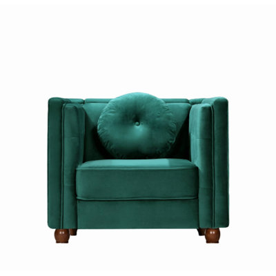 Chaise d'appoint classique Chesterfield, chaise d'appoint à accoudoirs carrés capitonnés avec pieds fuselés en bois, chaise longue rembourrée en velours écrasé