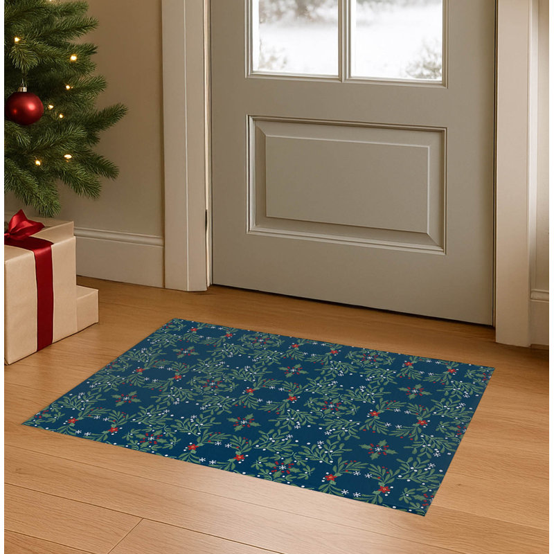 Winter Mistletoe Seasonal Indoor Doormat, Dark Blue, 60" W x 84" L