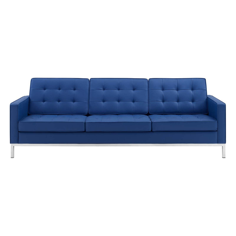 Loft Tufted Vegan Leather Sofa by Modway, Faux Leather Navy