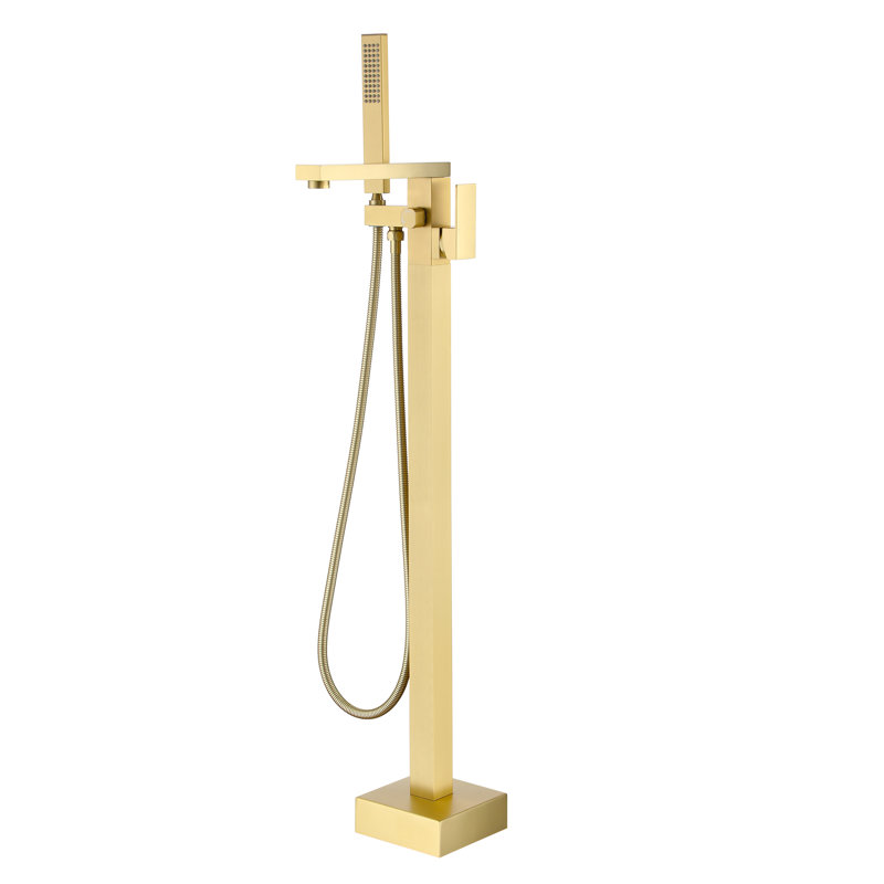 1 Handle Floor Clawfoot Tub Faucet with Diverter, Brushed Gold