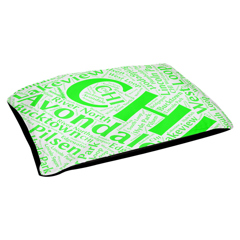 Coussin de chien « districts », Très grand (H 17 po x l 50 po x P 40 po), Vert, Chicago