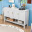 Buffet moderne à quatre portes avec tablettes réglables, rangement ouvert et portes géométriques-327998298