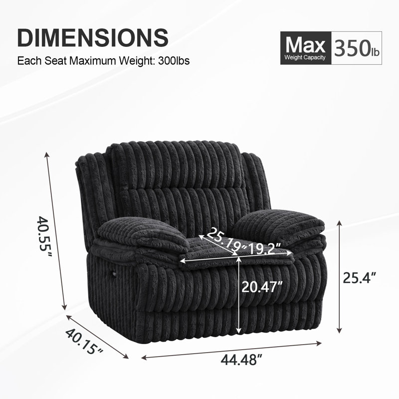Fauteuil inclinable électrique avec chargeur USB, Similifourrure noire