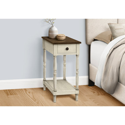 Table de chevet à 2 niveaux avec tablette inférieure - Table d'appoint traditionnelle en placage blanc antique brun clair pour la chambre à coucher