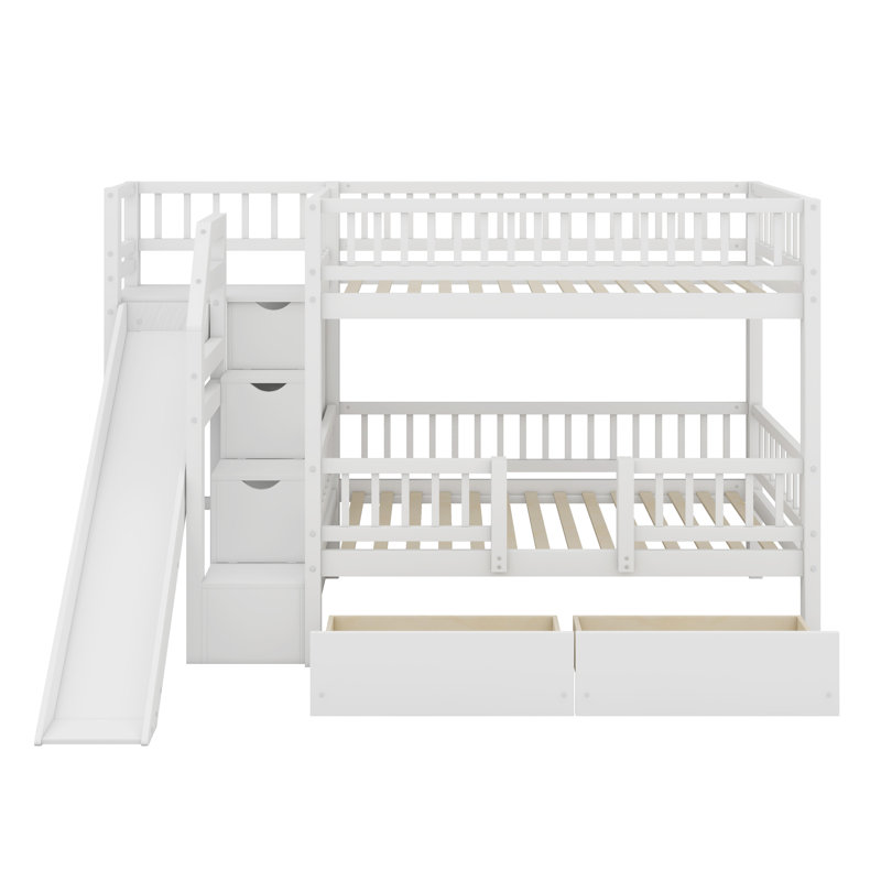 Lit superposé robuste avec escalier de rangement et tiroirs coulissants