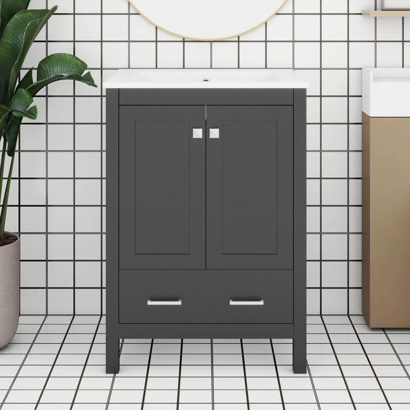 Meuble-lavabo 24 po avec lavabo, meuble-lavabo simple, meuble-lavabo avec 2 portes et 1 tiroir, Noir