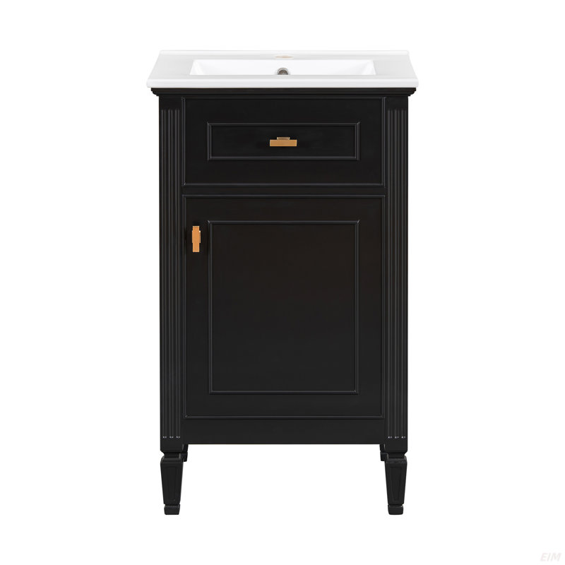 Meuble-lavabo de 20 po avec lavabo, pieds en bois massif, tablette réglable, tiroir inclinable, boutons en alliage de zinc, armoire autoportante moderne