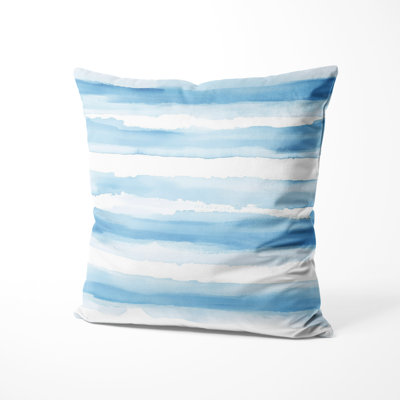 Striped Accent Pillow - Coastal Blue And White Cloud Stripes Printed Cushion for Living Room