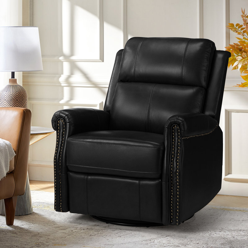 Fauteuil inclinable standard pivotant en cuir véritable de 32 po de largeur Inglenook, Noir