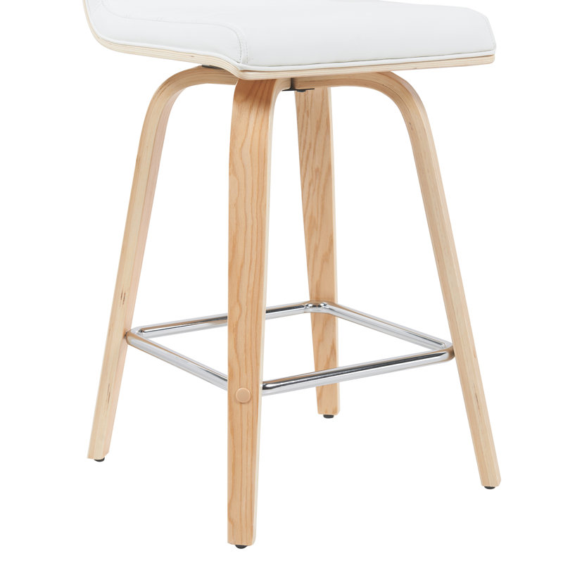 Tabouret de bar et de comptoir Biance, Naturel, Simili cuir blanc, Tabouret de comptoir (siège d'une hauteur de 26 p