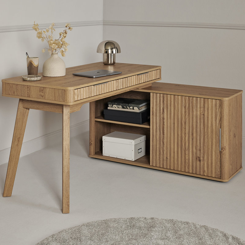 Kiehl 55.9'' W L-Shaped Writing Desk with Cabinet, Montana Oak
