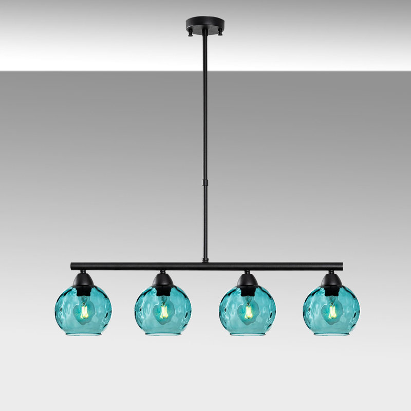 Elegant Metal Chandelier, Blue & Black Finish, 31.5 x 5.9 x 31.5 Inches | 4 x E27 Socket (Max 40W), Glass Cap, IP20 Rated | Stylish Lighting for Living Room, Dining Room & Entryway Decor, Bulb Not Included