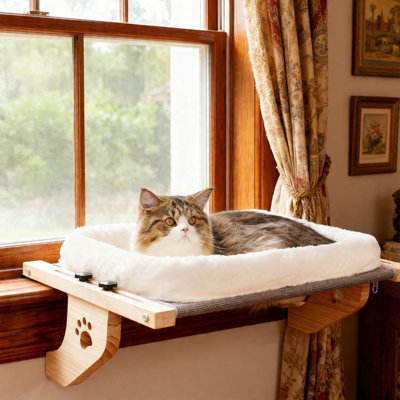 Perchoir de chat réglable avec siège rembourré et structure en bois et métal