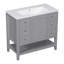 Meuble-lavabo de 36 po avec lavabo en céramique élégant, une armoire, trois tiroirs, meuble-lavabo en bois d'hévéa massif et peint en gris, style autoportant, installation encastrée, tablette centrale réglable