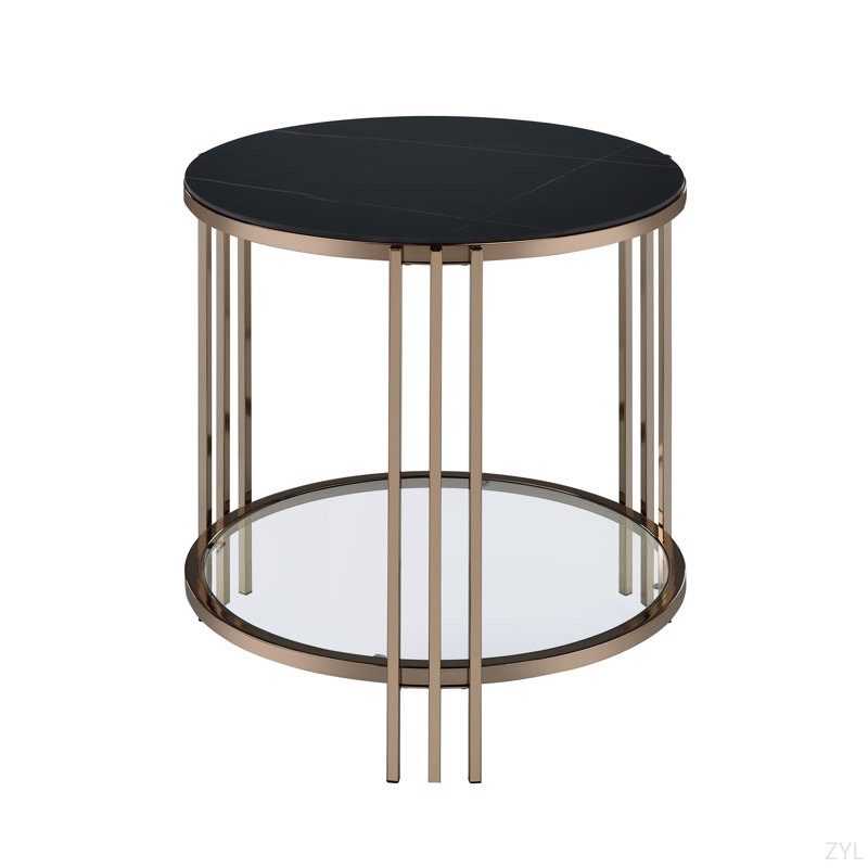 Sintered Stone Top & Champagne Finish End Table