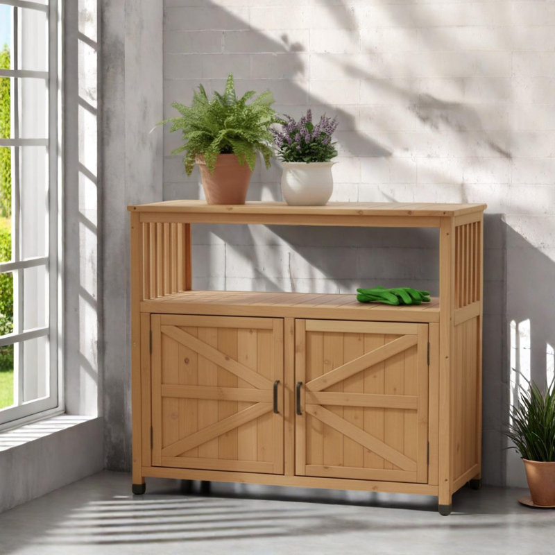 Ensemble de table de bar en bois avec rangement pour l'extérieur et l'intérieur, Brun
