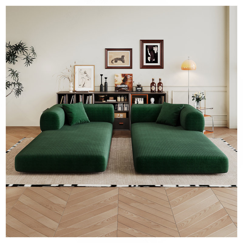 Canapé à compression de 78,8 po, canapé-lit convertible au sol avec accoudoirs avec dossier coussiné, canapé-lit futon confortable, canapé modulaire sans dossier Loveseat, tissu velours côtelé, pour le salon, la chambre à coucher, vert