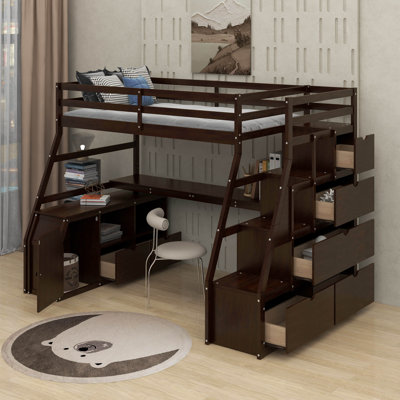Lit mezzanine simple avec tiroirs et bureau