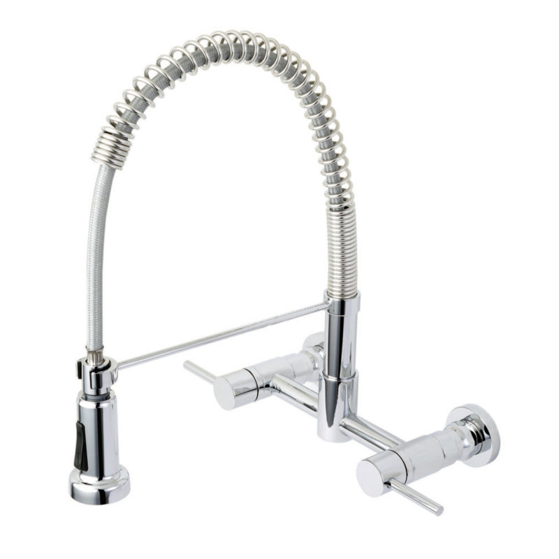 Kingston Brass Concord Double-Handle 2-Hole Wall-Mount Pre-Rinse Bridge Kitchen Faucet, Chrome