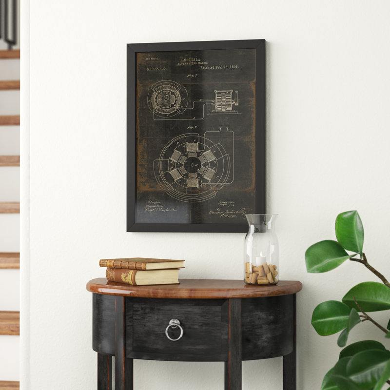 « tesla alternating motor brevet », impression encadrée, Noir, H 17,13 po x l 12,63 po