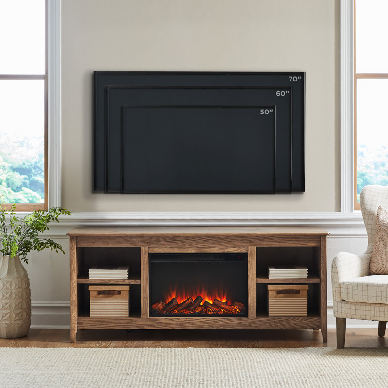 Fraley 68" Electric Fireplace TV Stand, Tan Oak