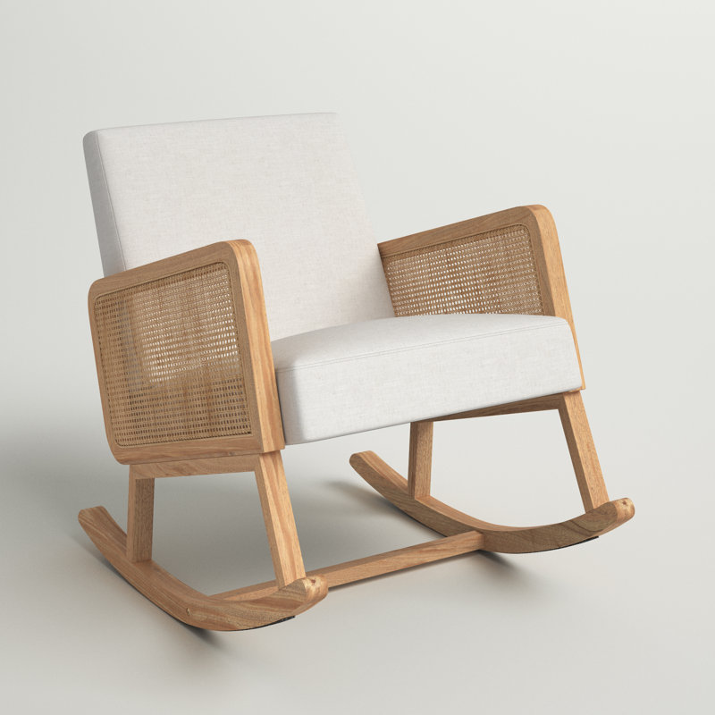 Chaise berçante Adena avec accoudoirs en rotin, Lin blanc