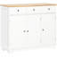Buffet de comptoir en bois massif - 3 tiroirs, portes, tablette réglable pour armoire de rangement fonctionnelle blanche avec comptoir