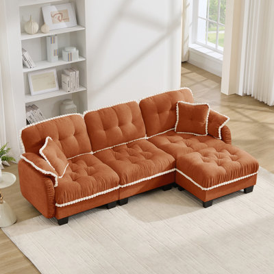 Canapé en L avec 4 coussins, repose-pieds mobile, siège profond facile à assembler pour le bureau du salon, appartement