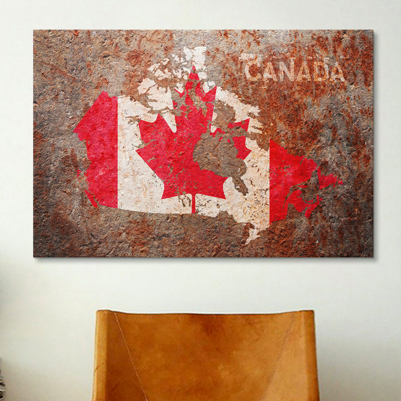 "Canada Flag Map" par Michael Tompsett, impression sur toile, H 18 po x l 26 po x P 1,5 po, Pas de tapis