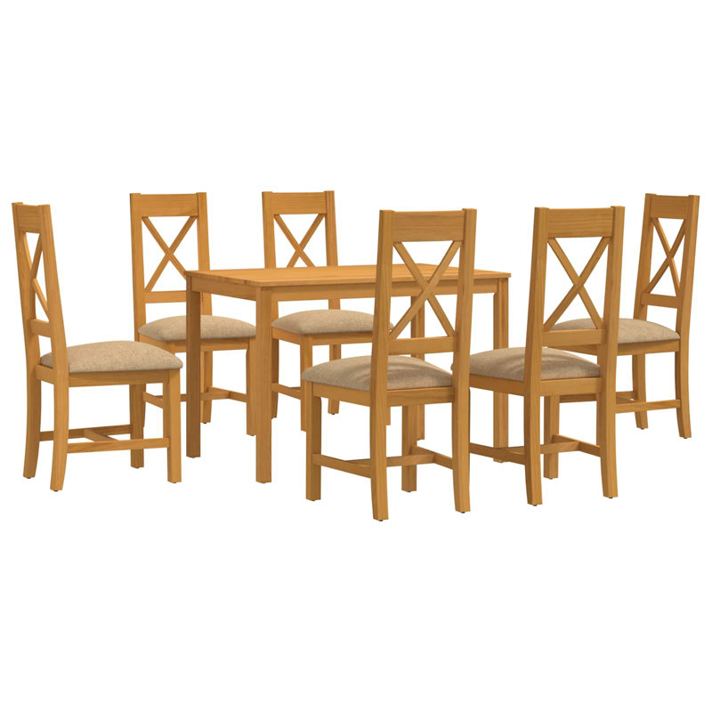 Oak Solid Wood Dining Set, Beige, 7