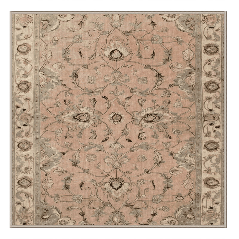 Machine Washable Tabriz Brown Area Rug, Square 6'