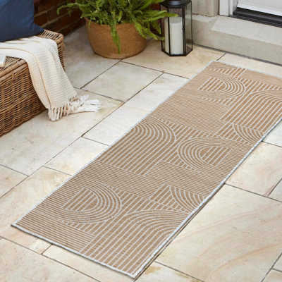 Zyshon Mid-Century Modern Arch Stripe Reversible Machine-Washable Cream/Beige Indoor/Outdoor Rug