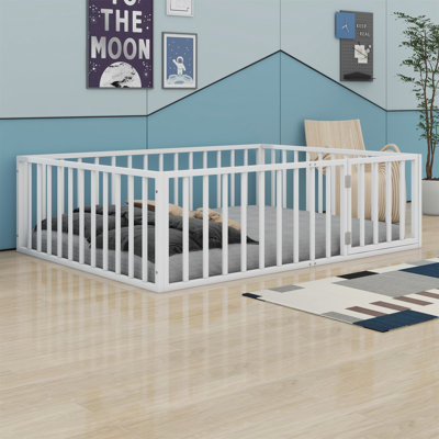 Metal Floor Bed Frame With Fence And Door