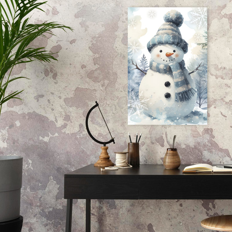 Bonhomme de neige abstrait, art contemporain de paysage d'hiver, H 24 po x l 16 po