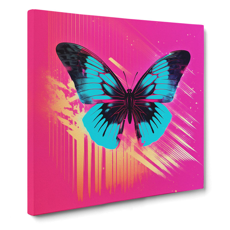 Butterfly Vaporwave - Wrapped Canvas, 50cm H x 50cm W x 3cm D