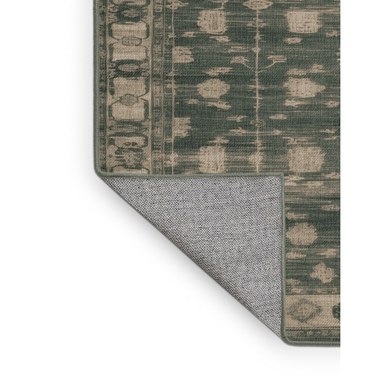 Machine Washable Overdyed Green Area Rug, Round 3'