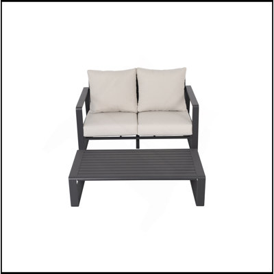 Canapé double + table basse rectangulaire, coussin en tissu blanc laiteux