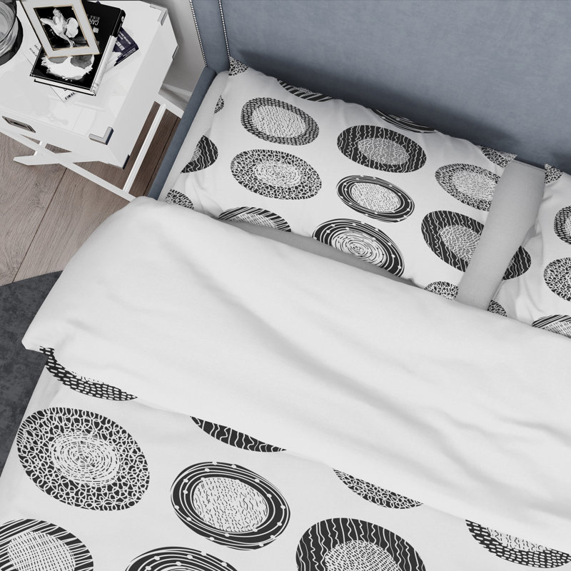 Ensemble de housse de couette en microfibre noir / gris / blanc 3 pièces, Housse de couette pour grand lit et 2 taies décor