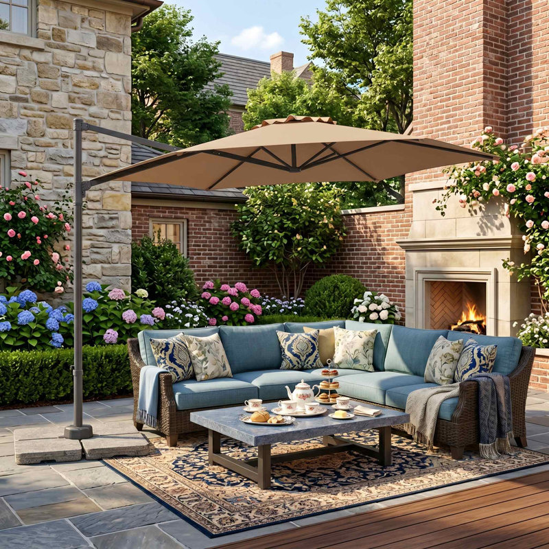 Parasol de patio en porte-à-faux décalé de 10 pi, mécanisme de rotation lisse à 360 ° et évent supérieur respirant, auvent imperméable UV50 + résistant à la décoloration et cadre antirouille