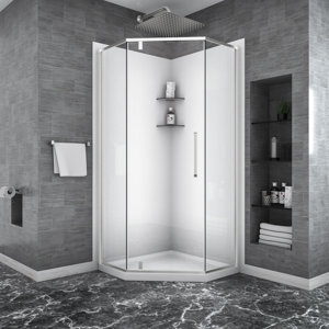 34" W x 32" D x 72" H Semi-Frameless Neo-angle Pivot Shower Enclosure